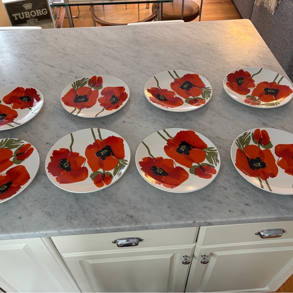 Vera x Mikasa Vintage Poppy Red set of 8 large Dinner Plates Set